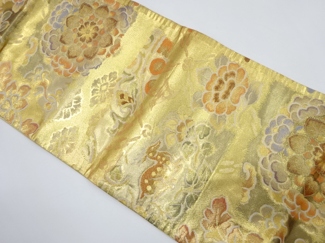 鹿に華紋・枝花模様織り出し　袋帯